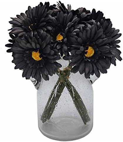 TOPIA Artificial African Daisies Flowers African Daisy Silk Flowers Artificial Gerbera Daisies Pack of 10 (Black)