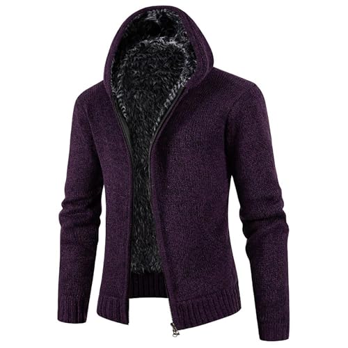 Cardigan épais pour homme en maille doublée polaire avec capuche amovible