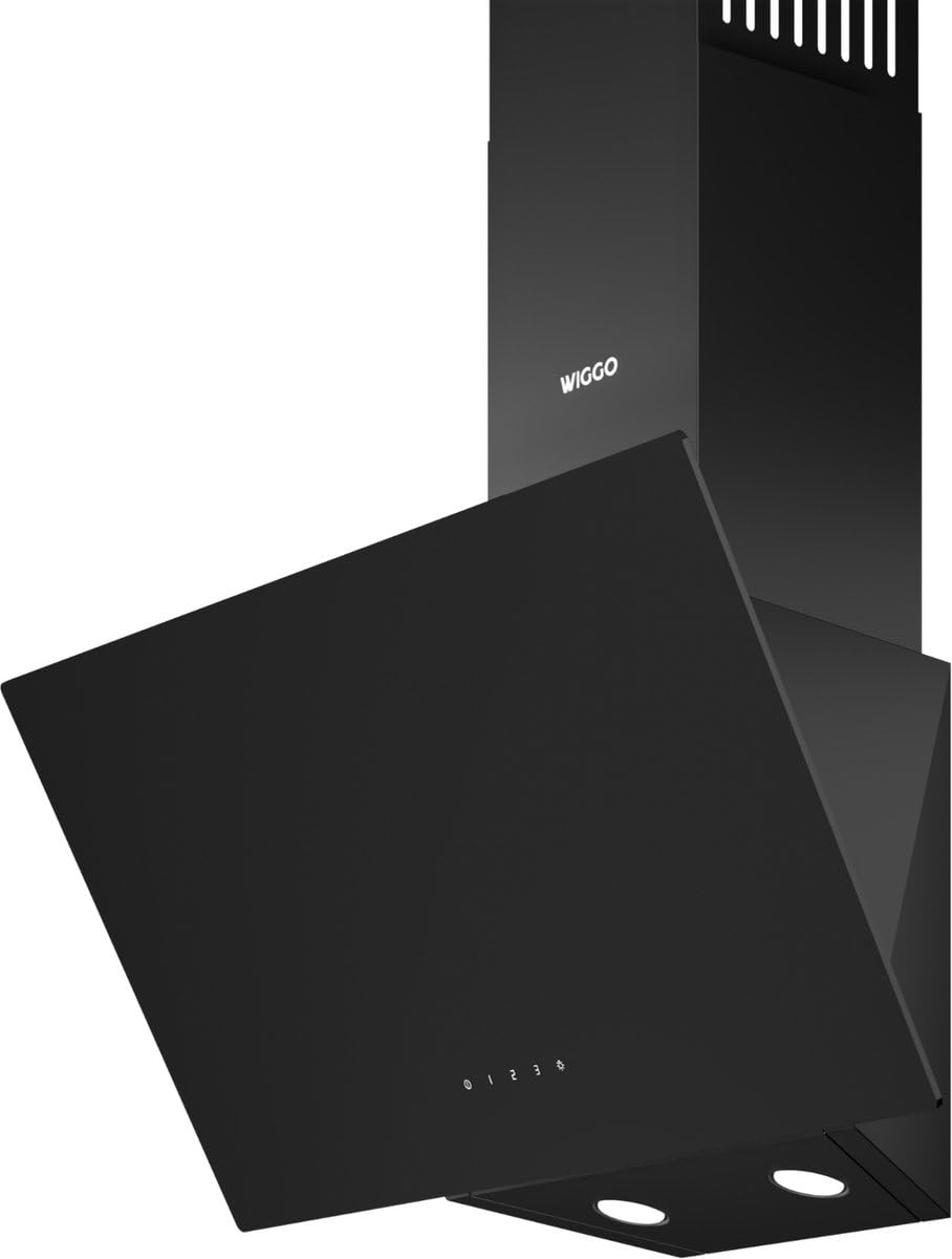 Wiggo 60 cm Kopffrei Dunstabzugshaube Schwarz | Schräghaube mit Touch-Steuerung, 3 Stufen, LED-Beleuchtung | Geräuscharm, Umluft/Abluft, Fettfilter & 2x Aktivkohlefilter – Moderne Küche