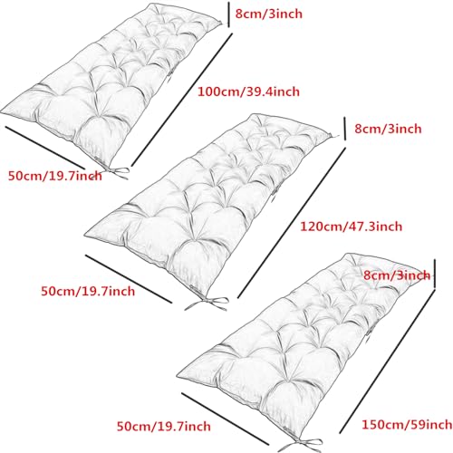 Bench Cushion 47 inch, Waterproof Swing Cushion Bench Pad with Non-Slip Ties, Window Seat Cushion Indoor, Patio Chair Cushion Replacement for Outdoor Furniture Garden (47.3 X 19.7 Inch)