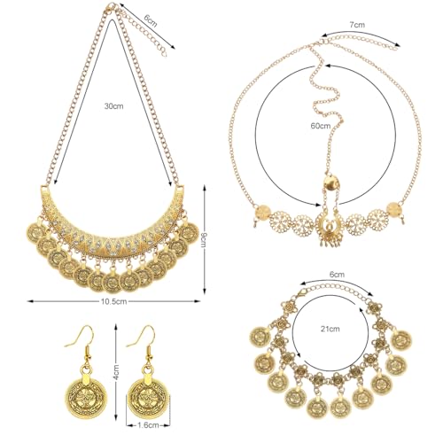 Collar Pulsera Tocado Pendientes Estilo Vintage, Conjunto de Joyas Estilo Boho para Mujer, Accesorios para Danza del Vientre Mujer para Carnavales Fiestas - imagen 2
