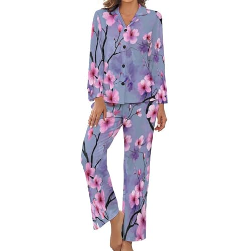 Pyjama femme grande taille ukiyoe imprimé fleurs de cerisier