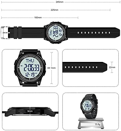 WIFORT Men Digital Watch Ultra-Thin and Wide-Angle Display, 5ATM Swimming Waterproof, Countdown Dual Time Stopwatch Backlight Alarm Mode, Fashion Metal Wrist Watches for Boys Mens