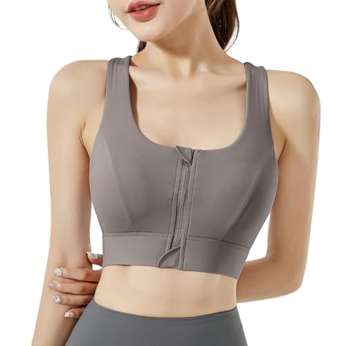 DuomaiJJ Sujetador Deportivo Zipper Zipper Shock Proting Sports Brail High Fuerza Alta Fitness De Absorción De Amortiguadores De Secado Rápido De Una Pieza-Gris-s