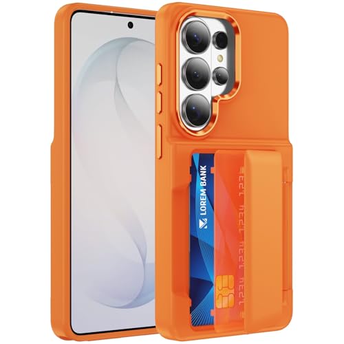 Étui portefeuille Samsung S25 orange rigide et antichoc