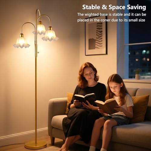 Image of Lightdot 70IN Flower Floor Lamp for Living Room, 3 Light Dimmable Tree Floor Lamps with Bulb Included for Wedding /Party, Unique Floral Tall Lamp with 5Lbs Heavy Base for Bedroom /Sofa Beside-Gold