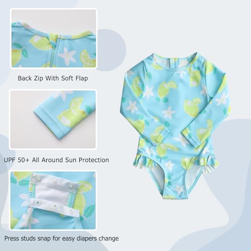 Image of Aisyee Baby Girls One Piece Swimsuits Long Sleeve Rash Guard Swimshirts