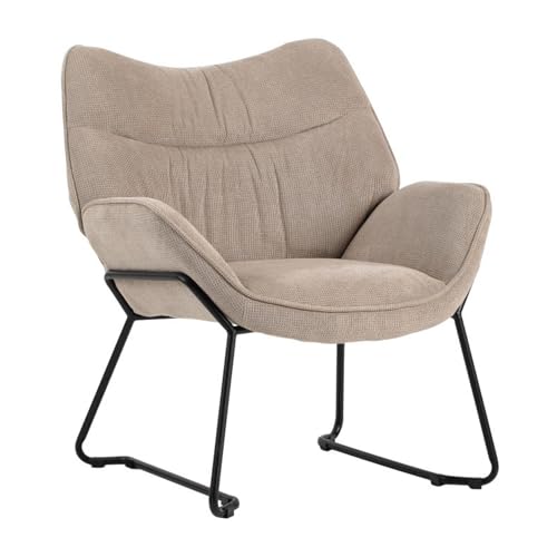MR. DEKO® Loungesessel Aliano Beige I Bequemer Polstersessel aus Stoff I Moderner Wohnzimmer Sessel mit Armlehnen I Sessel HxBxT 76x73,5x67 cm