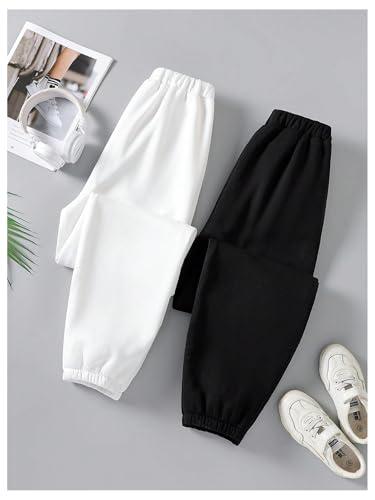 OYOANGLE Girl's Sweatpants 2 Pack Heart Graphic Print Elastic Waist Gym Athletic Jogger Pants with Pocket2