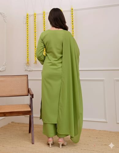 Image of Klosia Women Solid Embroidery Kurta and pant set With Dupatta