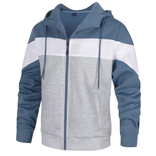 Image of DUOFIER Men's Hoodies Zip Front Sweatshirt Color Blocking Hooded