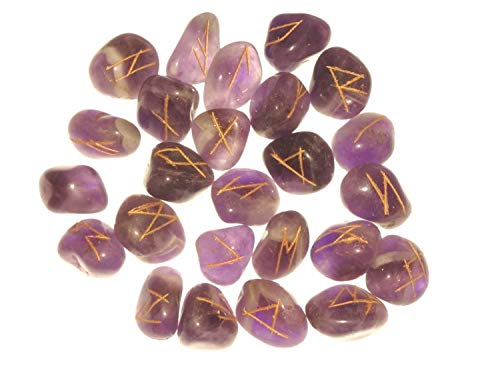 Astroghar Amethyst Crystal Mini Tumbled Elder futhark Rune Stone Set of 25 Mini Tumble