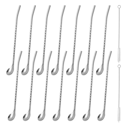 KQDRAVINE Lot de 14 Pailles, Paille Inox, Paille Reutilisable, Paille Granita, Paille Granité, Paille Metal, Paille en Inox, avec 2 Pailles Brosse de Nettoyage pour Shakes, Cocktails, Smoothies