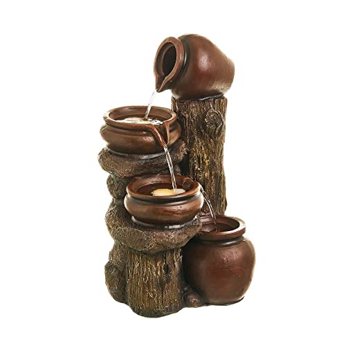 LOLAhome Fuente de Agua para Interior y Exterior de Resina marrón con led de 28x25x48 cm