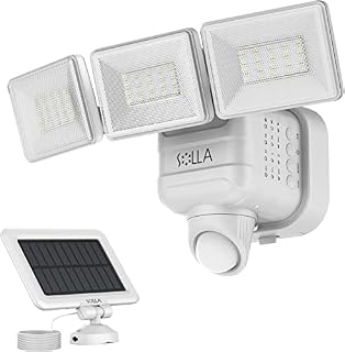 2000LM Solar Security Lights Outdoor, Motion Sensor Outdoor Floodight, 5000K Daylight, 3-Level Dimmable IP65 Waterproof Motion Sensor Light with Adjustable Head for Yard, Garage, Driveway, White