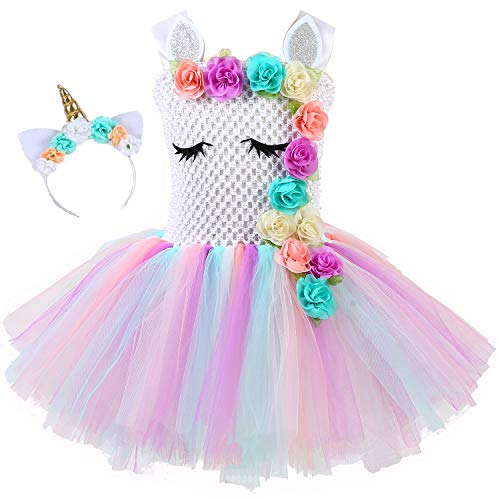 yeesn Vestidos de Fiesta de Princesa Unicornio Rainbow Tutu Ballet para niñas Small