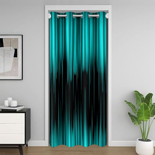Homemissing Ombre Closet Door Cover Curtain for Bedroom 86x203cm Teal Blue Black Door Curtain for Doorway Privacy Modern Room Divider Curtain Cover Strip Lines Abstract Window Treatments
