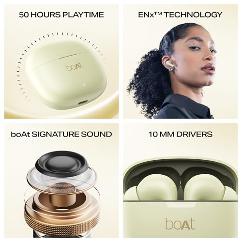 Image of Boat Airdopes 213, 50H Battery, ENx Tech, Beast Mode, ASAP Charge, Bluetooth Earbuds, TWS Ear Buds Wireless Earphones with mic (Sandstone)