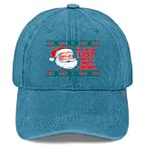 He's on The List not Mine Santa Funny Christmas Hat for Men Fashion Washed Cyan Blue