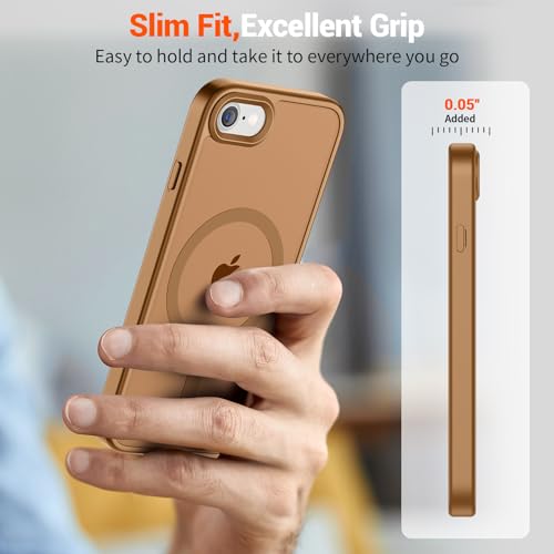 Image of SUPFINE Magnetic for iPhone SE Case 2022 (3rd) /2020 (2nd), iPhone 8 Case (Compatible with MagSafe) (Military Grade Drop Protection) Slim Translucent Matte Phone Case,Brown