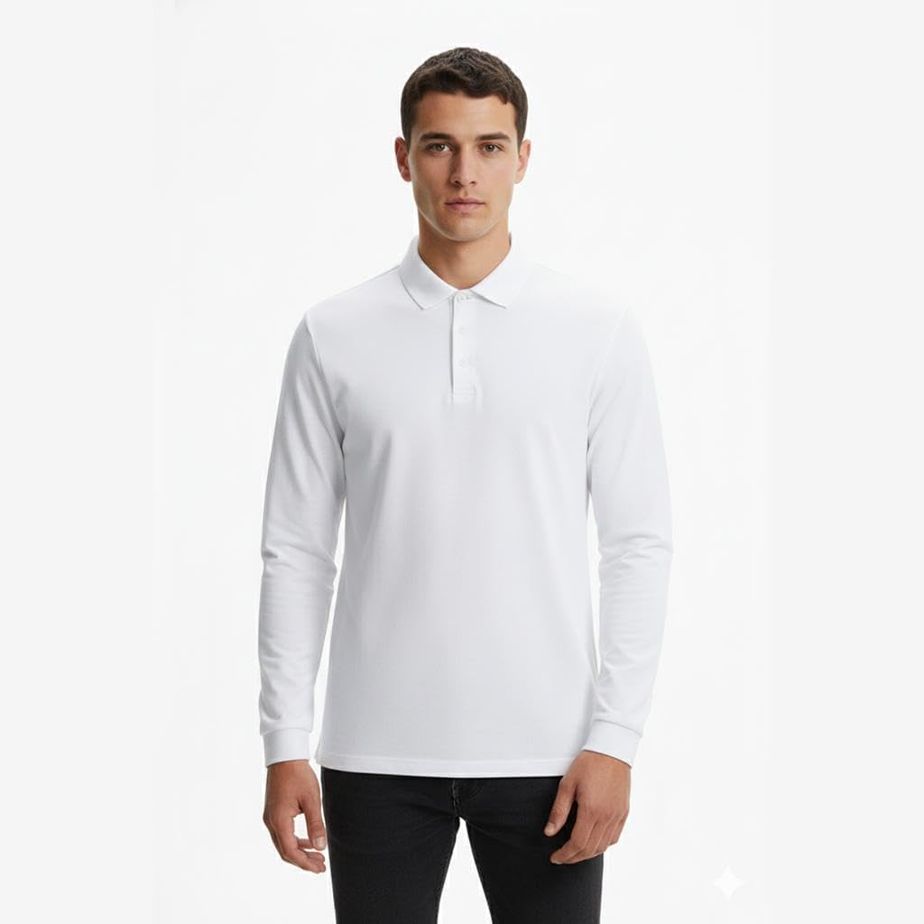 Men’s Performance Polo Shirt, Comfortable Poly/Cotton Pique Long Sleeve Polo Shirt, S-6XL - Image 2