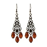 YIQPKUM Pendientes Candil Vintage Colgantes para Mujer Antiguo Bronce Filigrana Joyería Charmes Gotas Ámbar Cristal Regalos (Marrón)
