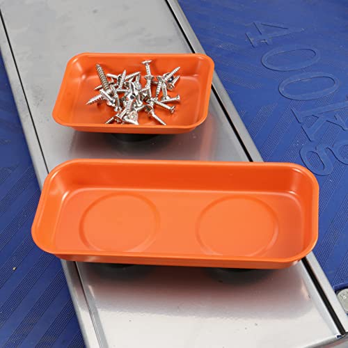 JEUIHAU 12 Packs Magnetic Tray, Stainless Steel Magnetic Parts Tray, Orange Magnetic Tool Tray for Collecting Wrenches, Screws, Nuts, Small Parts, 3.6 x 2.4/5.9 x 2.5 Inches by JEUIHAU - Image 6