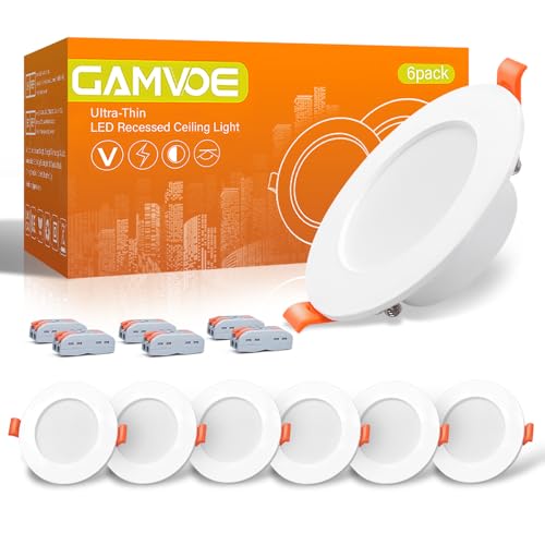 GAMVOE LED Einbaustrahler Ultra Slim 6W, 6000K Kaltweiß, Runde LED Deckenleuchten Einbauschraubenleuchten, IP44 Wasserdicht, CRI 83+, 120° Lichtwinkel, für Bad Küche Wohnzimmer Schlafen (6er-Pack)