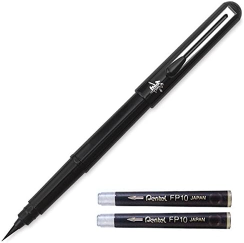 Refillable Pocket Brush Pen | Fade-resistant | Water based Pigmented Ink | With 4 FP10 Ink Cartridge Refill | Black ink, Pack of 1