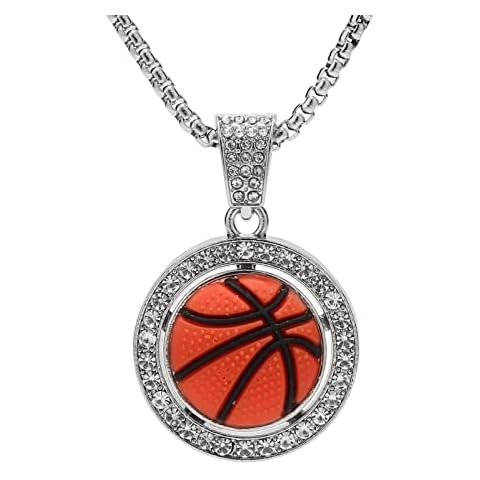UALGL Basketball Necklace Basketball Pendant Necklace Stainless Steel Necklace Sports Necklace, Metal, Cubic Zirconia Cover