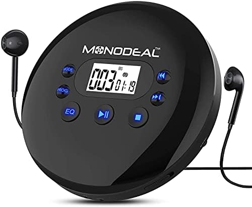 CD Player Portable, MONODEAL Rechargeable Portable CD Player for Car and Travel, Walkman CD Player with Headphone, Personal CD Player with LCD Display