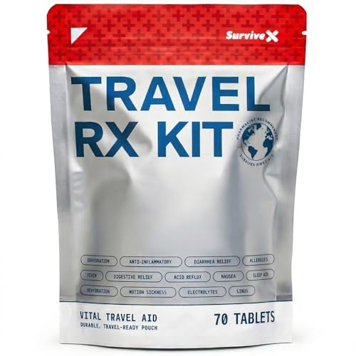 SurviveX Travel Medicine Kit - Compact TSA-Approved Medication Pack for Travel, Camping, Cruises - Includes Over-the-Counter Individual Medicine Packets