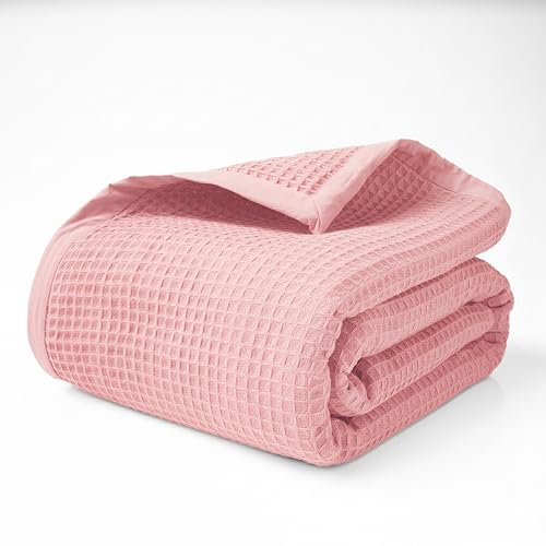Salt Earth GOTS Certified 100% Organic Cotton Throw Blanket, 60" X 80" Blankets & Throws for Bed, Throw Blanket for Couch,Modern & Cozy Blanket, All Season Waffle Blanket, Soft Blanket (Misty Rose)