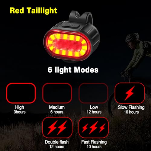 Oderra Luci Bicicletta Led, Ricaricabile Usb & Impermeabili IPX5 Luci Led Bici, Lunga Durata Della Batteria, 4+6 Modalità Ultra Luminose Luce Bici Anteriori E Posteriori - 5