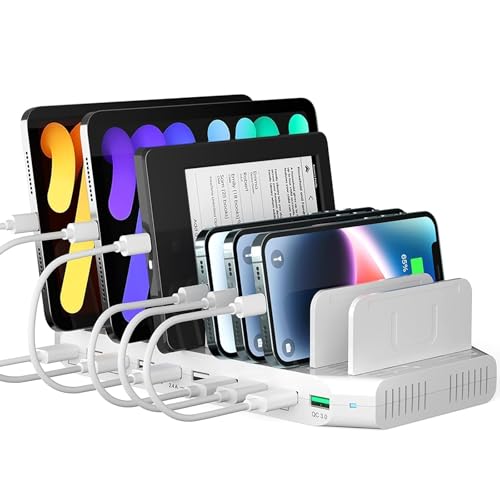 Multiple Device USB Charging Station, 10 Ports Charging Station for Multiple Devices, USB Charging Dock with Adjustable Dividers Compatible with Tablets, Smartphones-60W