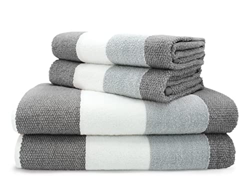 Velosso 4pce 100% Cotton Towel Bale Set Striped Ombre Hand Bath (Grey)