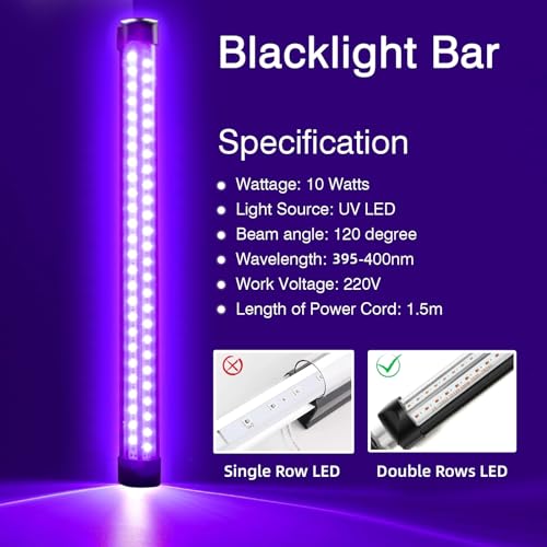10W Tubo LED UV Luce Nera con interruttore e Spina...