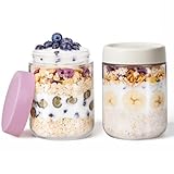 Overnight Oats Jars, 2 Pieces of 500ml/16oz Overnight Oatmeal Container with Lid by Pitch Pulse, Homemade Yogurt Oatmeal Salad Jam Pudding Storage Container