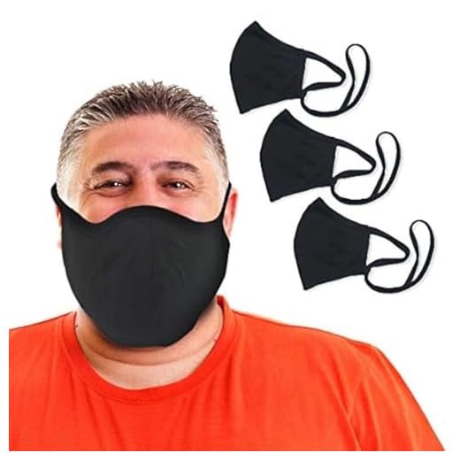 BLU HORN Face Mask Adult XL (Extra Large) Jersey Cotton (3-Pack) Face Mask with Filter Pocket - Adjustable loops- Washable, Breathable, Reusable, Indoor, Outdoor (X-Large, Black)