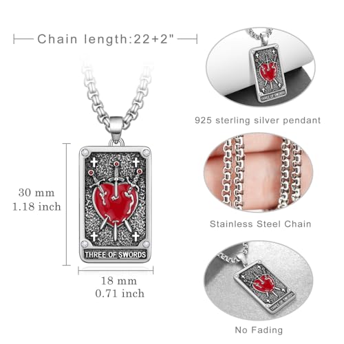 Tarot Card Necklace 925 Sterling Silver Three Swords Necklace Tarot Jewelry Gifts for Women Men4