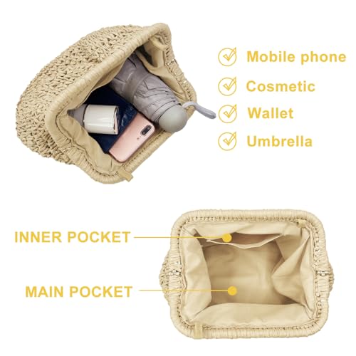 Image of Beurlike Straw Clutch Purses for Women Crossbody Vacation handbags Woven Boho Pouch bags summer Beach Evening Bags