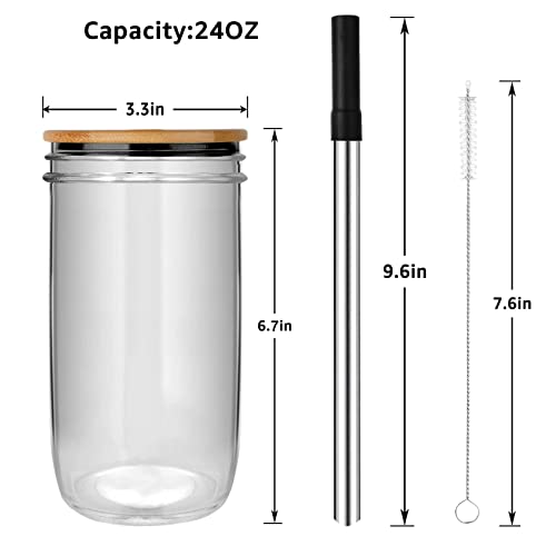 Tronco Glass Cups Set 2 Pack - 24Oz Wide Mouth Mason Jar Drinking Glasses With Bamboo Lids & Straws - Cute Reusable Boba Bottle, Iced Coffee Glasses,Travel Tumbler For Bubble Tea,Juice,Pearl Milkshake #TOP1