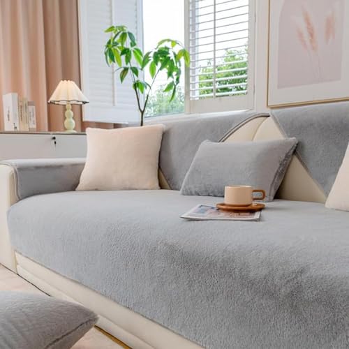 GKXLH New Sofa Cover Washable - Soft Mink Velvet Sofa Covers 1 2 3 Seater, Non-Slip Sofa Slipcovers, Couch Covers for Sectional Sofa, Corner Sofa Cover L Shape Furniture Protector (Grey, 70x90cm)