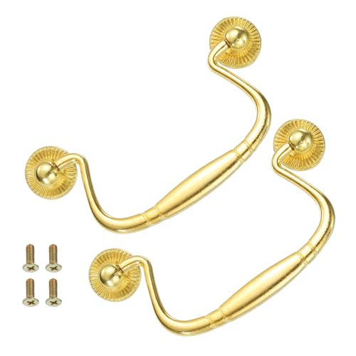 uxcell 2pcs Bail Pull Handle, 4 Inch Bail Drawer Pull Swing Drawer Pulls, 81mm/3.2 Inch Hole Centers, for Wooden Dresser Cupboard Light Gold