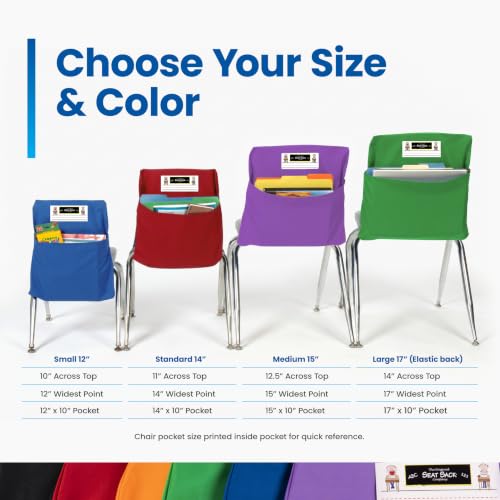 Image of Seat Sack Student Chair Storage Pocket - 17 inch, Single Pocket, Classroom Chair Organizer for Student Desks, Durable Over-the-Chair Storage, Ready-to-Use Name Tag Window, Black, 25-Pack