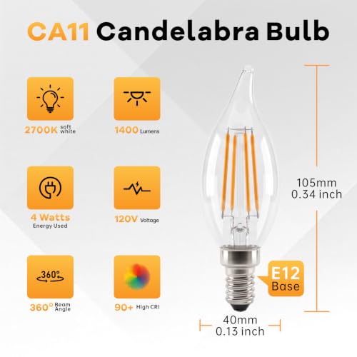 Muzonpet E12 LED Candelabra Bulbs, 40W Equivalent, 2700K Warm White 12-Pack - image 2