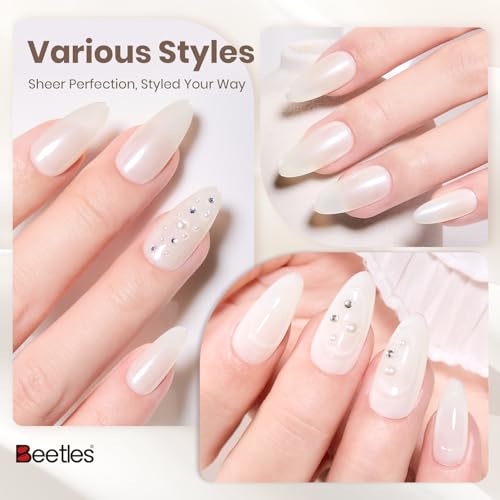 Image of Beetles Vanilla Scoop Milky White Gel Nail Polish - 15ML Full Size Beige Milky White Nail Polish Neutral Jelly Gel Base Color Nail Concealer Sheer Translucent Soak Off UV Nail Art DIY Manicure Gift