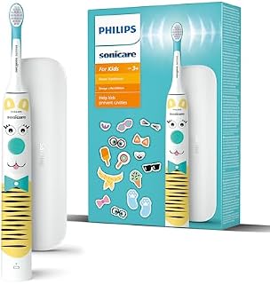 Philips Sonicare For Kids - specjalna edycja szczoteczki elektrycznej Design a Pet z naklejkami dla dzieci w kształcie zwierzątek, smukłym etui podróżnym i ładowarką USB (model HX3603/01)