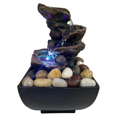 Tabletop Fountain Indoor Waterfall Rock Fountain, Meditation Fountain with Color LED Light, Waterfall Feature for Home Office Decor