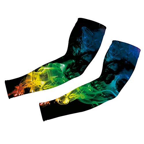 uideazone Men Women Smoke Skull Print Arm Sleeves Stretch Cover UV Sun Protection